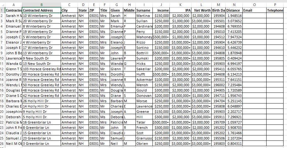 sample address records by distance